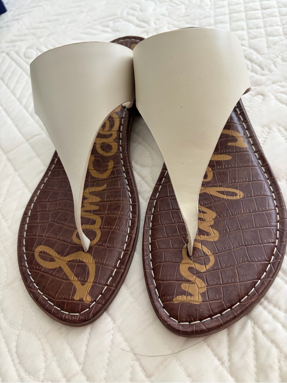 Sam Edelman Off White Leather Thong Sandals